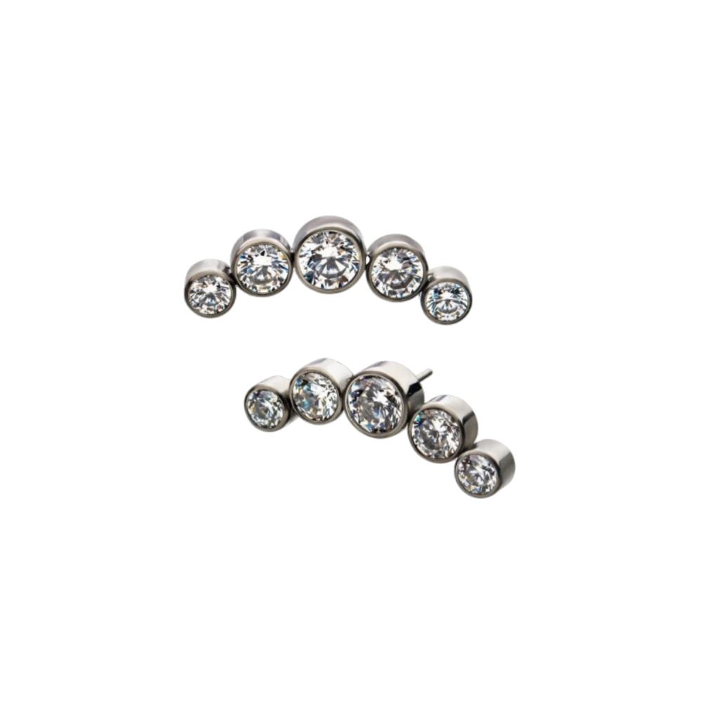 Titanium 5 Gem Crescent Cluster By Invictus Body Jewelry STEEL N INK